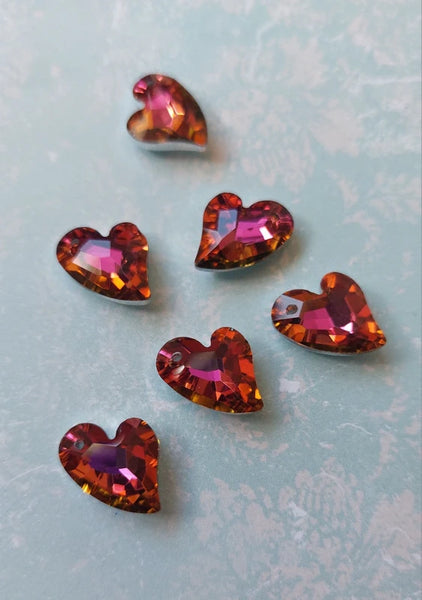 Bright Pink and Orange Ombre Crystal Heart