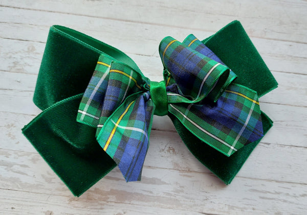 Emerald Velvet and Tartan Hair Bow