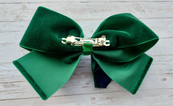 Emerald Velvet and Tartan Hair Bow