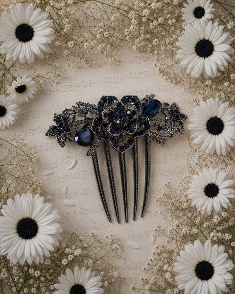 Midnight Bloom Jewelled Claw Comb