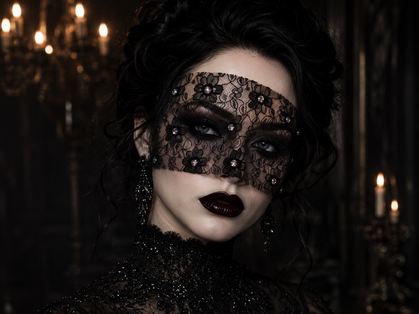 Black Lace Crystal Mask Veil