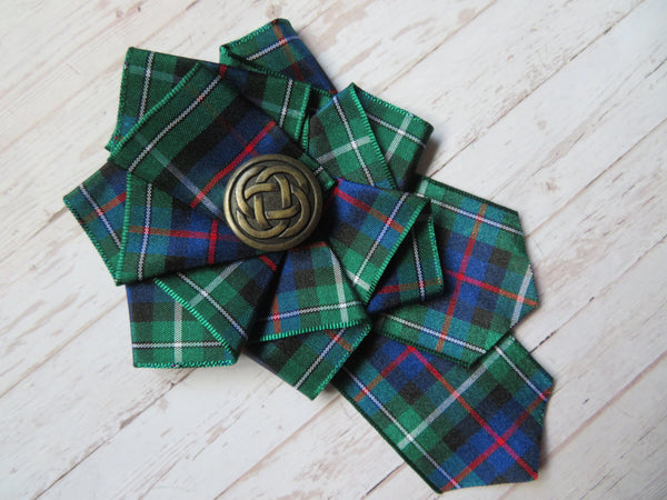 Large Tartan Ruffle Rosette Brooch Pin/ Clip - Made to Order