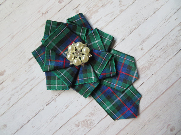 Large Tartan Ruffle Rosette Brooch Pin/ Clip - Made to Order