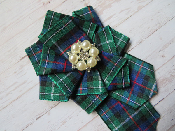 Large Tartan Ruffle Rosette Brooch Pin/ Clip - Made to Order