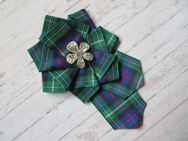 Large Tartan Ruffle Rosette Brooch Pin/ Clip - Made to Order