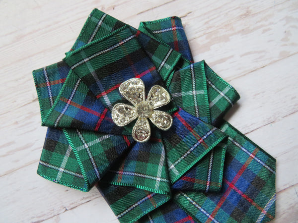 Large Tartan Ruffle Rosette Brooch Pin/ Clip - Made to Order