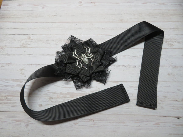 Black Lace & Spider Gothic Wrist Corsage