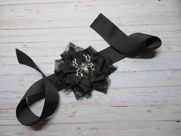 Black Lace & Spider Gothic Wrist Corsage