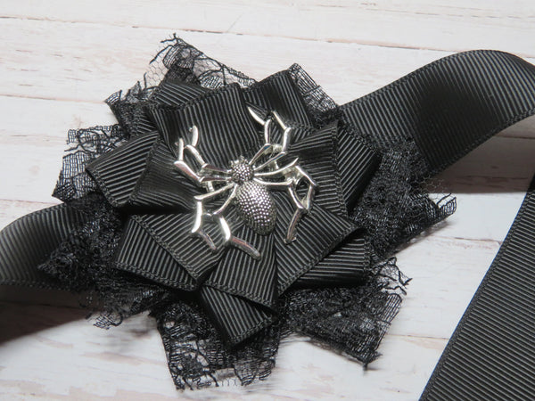 Black Lace & Spider Gothic Wrist Corsage