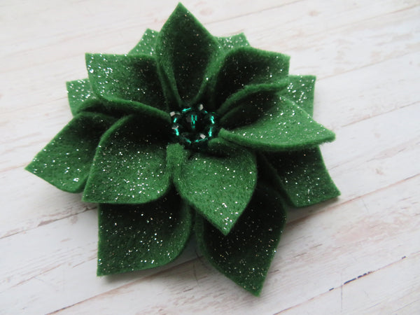 Holly Glitter Audrey Felt Flower Hair Clip or Brooch