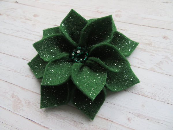 Holly Glitter Audrey Felt Flower Hair Clip or Brooch