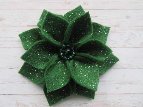 Holly Glitter Audrey Felt Flower Hair Clip or Brooch