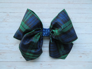 Black Watch Tartan Sapphire Glitter Amelie Hair Bow