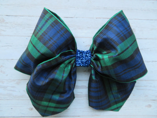 Black Watch Tartan Sapphire Glitter Amelie Hair Bow