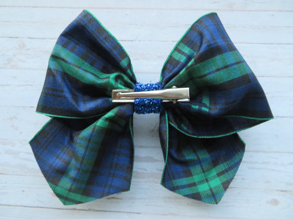 Black Watch Tartan Sapphire Glitter Amelie Hair Bow