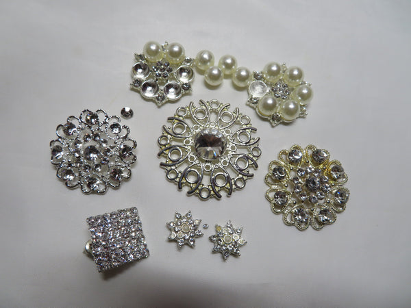 Destash of Broken Brooches and Earrings Silver Tone Joblot