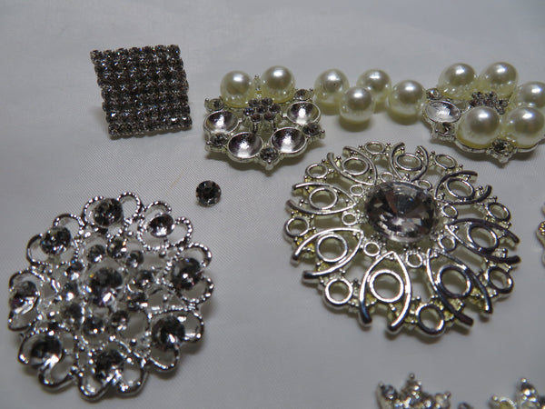 Destash of Broken Brooches and Earrings Silver Tone Joblot