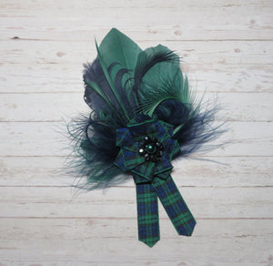 Black Watch Tartan Ruffle & Feather Brooch