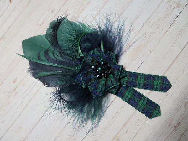 Black Watch Tartan Ruffle & Feather Brooch