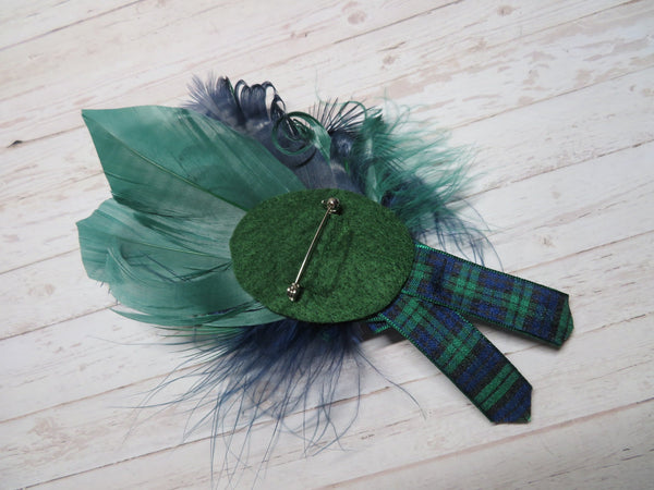 Black Watch Tartan Ruffle & Feather Brooch