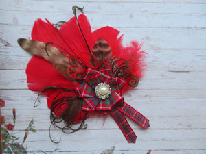 Red and Brown Rustic Fraser Tartan Brooch