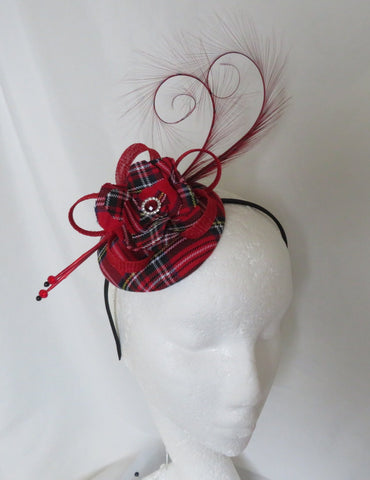 Red Royal Stewart Tartan Tamara Fascinator