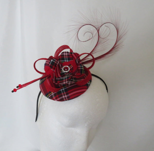 Red Royal Stewart Tartan Tamara Fascinator