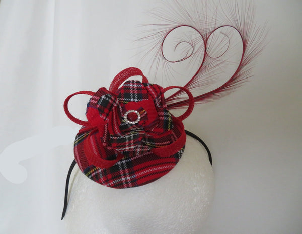 Red Royal Stewart Tartan Tamara Fascinator