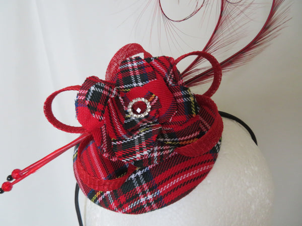 Red Royal Stewart Tartan Tamara Fascinator