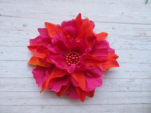 Dark Raspberry Pink & Orange Penny Blossom Hair Clip