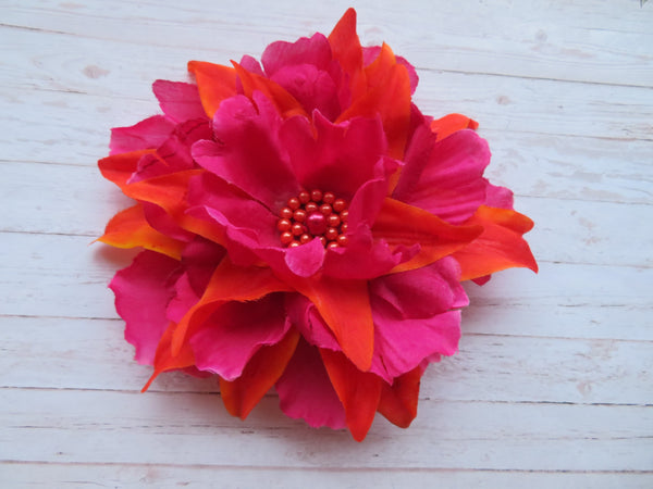 Dark Raspberry Pink & Orange Penny Blossom Hair Clip