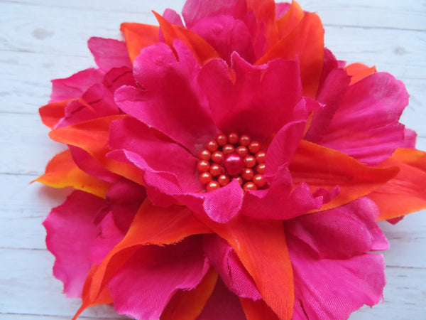 Dark Raspberry Pink & Orange Penny Blossom Hair Clip