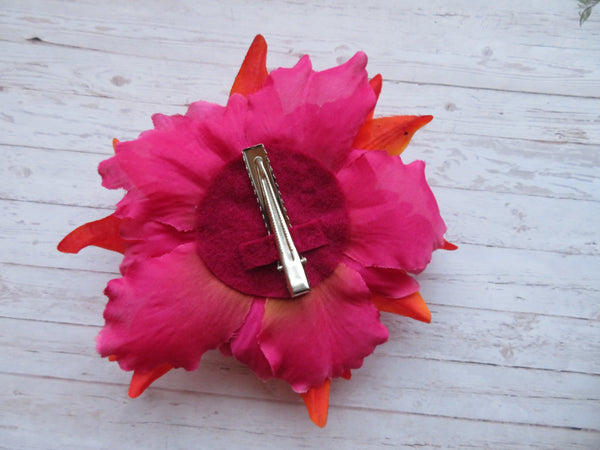 Dark Raspberry Pink & Orange Penny Blossom Hair Clip