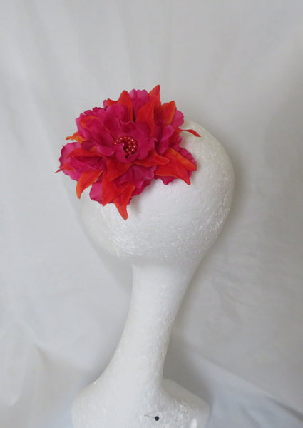 Dark Raspberry Pink & Orange Penny Blossom Hair Clip