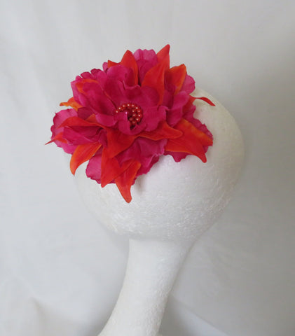 Dark Raspberry Pink & Orange Penny Blossom Hair Clip