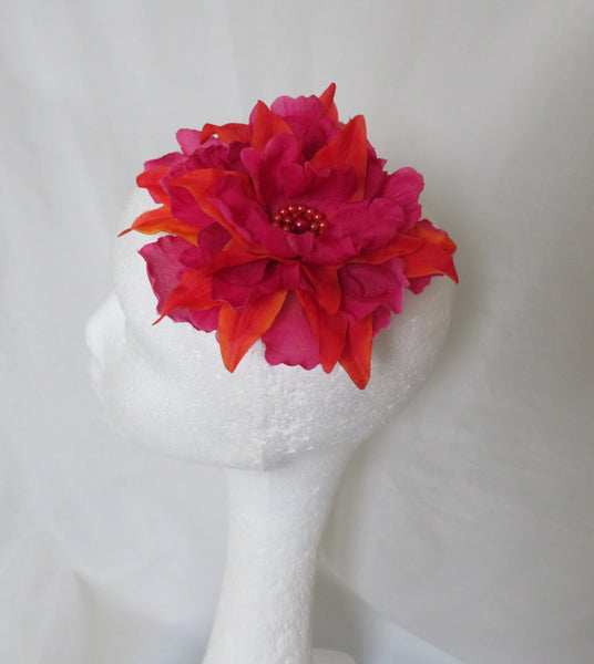 Dark Raspberry Pink & Orange Penny Blossom Hair Clip