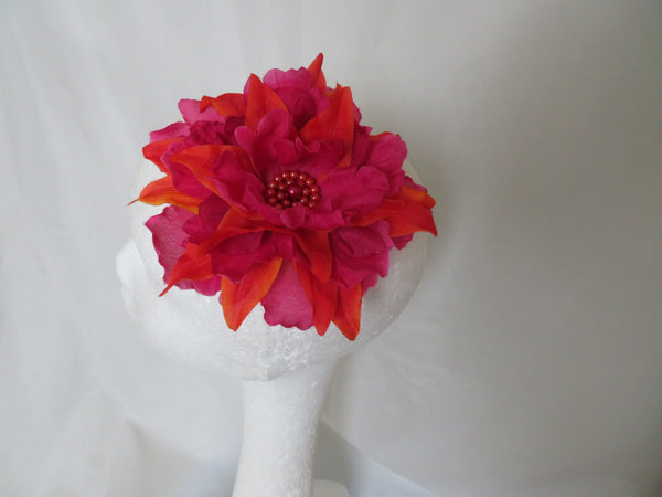 Dark Raspberry Pink & Orange Penny Blossom Hair Clip