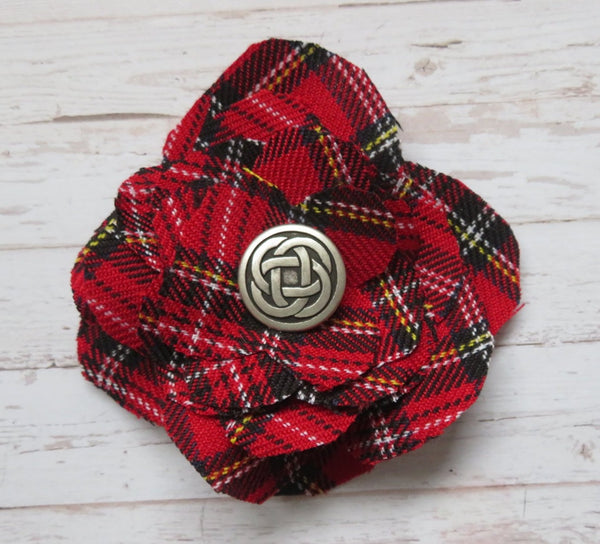 Tartan Fabric Flower Brooch