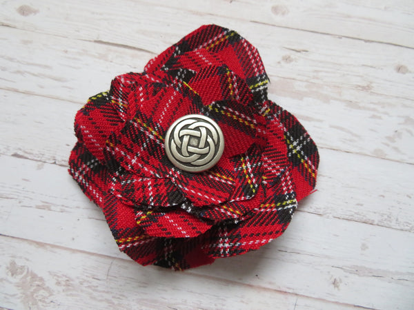 Tartan Fabric Flower Brooch