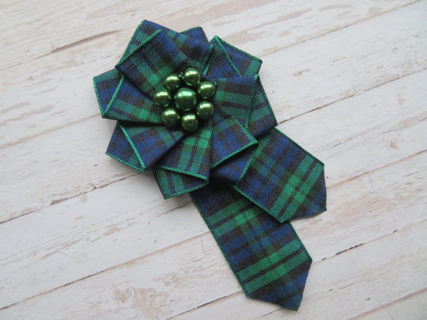 Black and Dark Green Tartan Celtic Brooch and Shoe Clip Set
