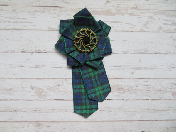 Black Watch Tartan Steampunk Ruffle Brooch