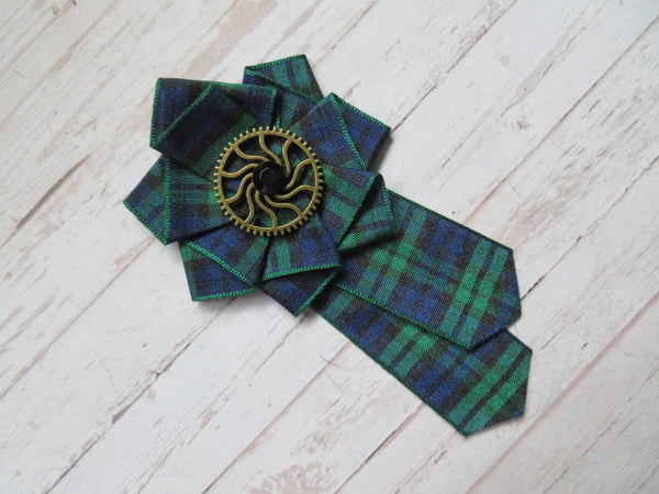 Black Watch Tartan Steampunk Ruffle Brooch
