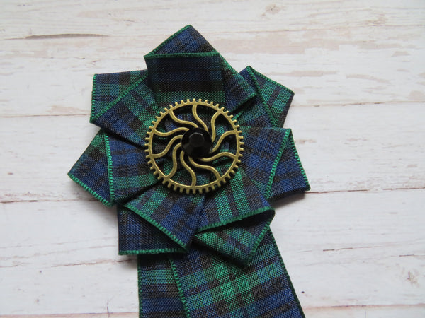 Black Watch Tartan Steampunk Ruffle Brooch