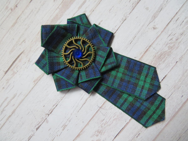 Black Watch Tartan Steampunk Ruffle Brooch
