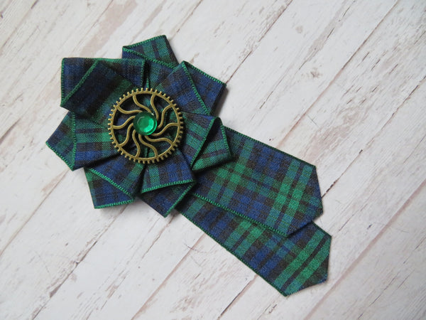 Black Watch Tartan Steampunk Ruffle Brooch