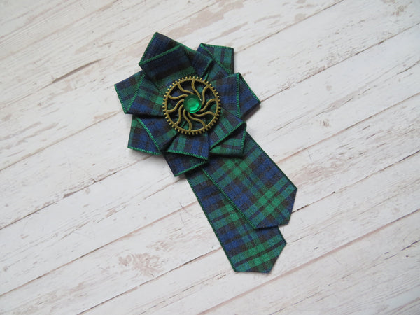 Black Watch Tartan Steampunk Ruffle Brooch