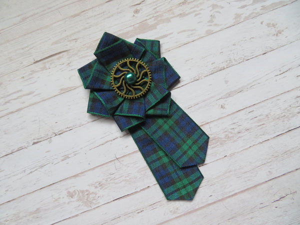 Black Watch Tartan Steampunk Ruffle Brooch