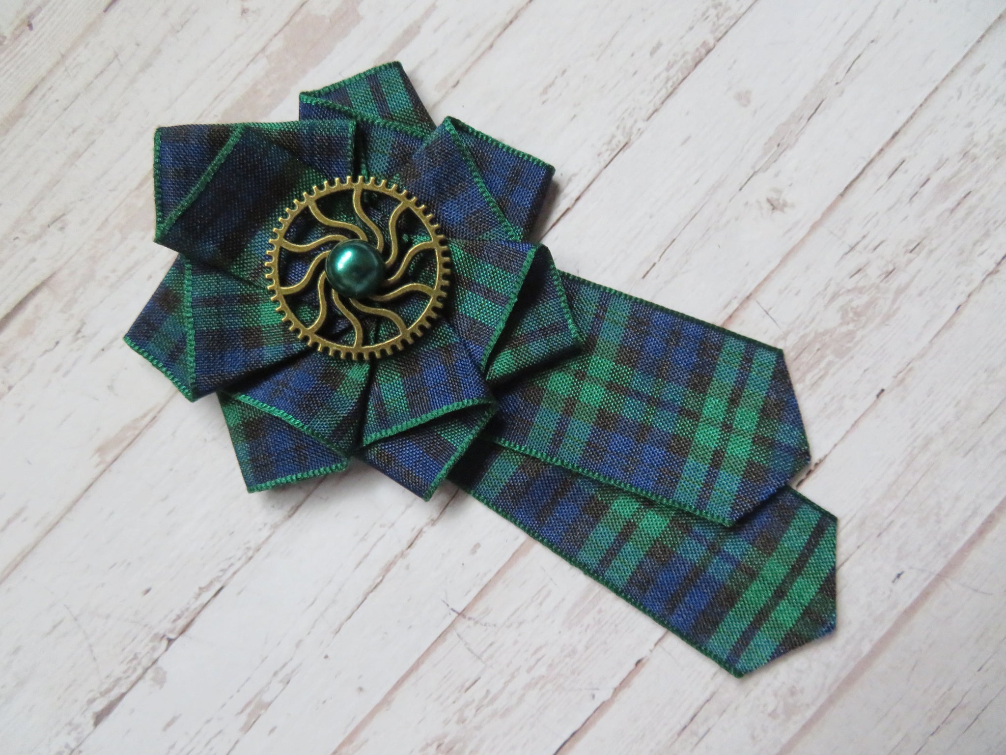 Black Watch Tartan Steampunk Ruffle Brooch