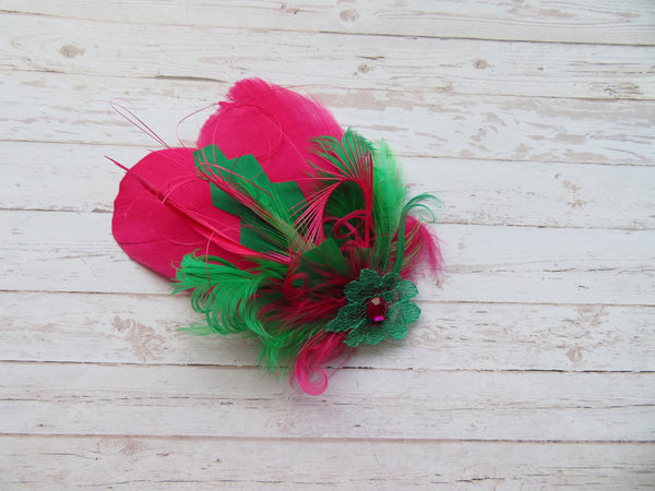 Cerise Pink and Emerald Green Betsy Button Vintage Clip