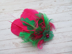 Cerise Pink and Emerald Green Betsy Button Vintage Clip